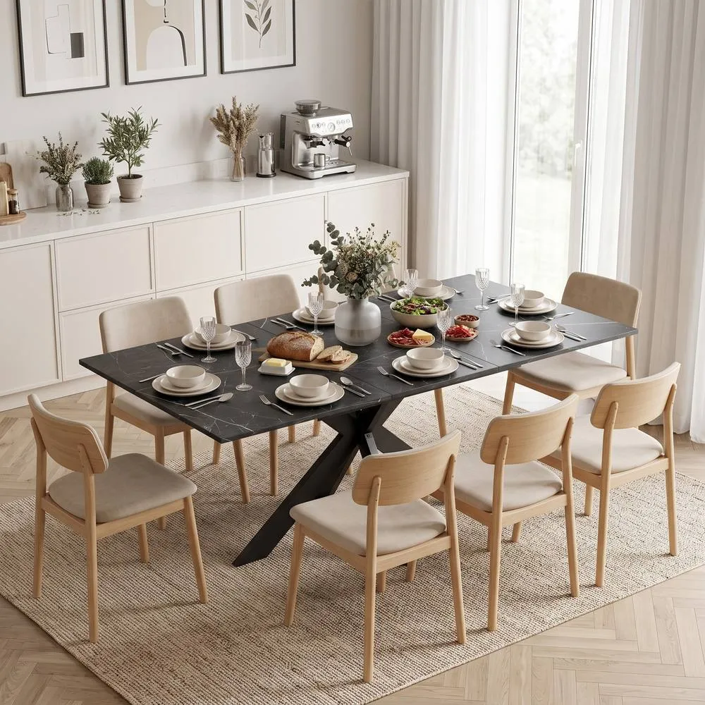 HOMCOM Extendable Dining Table for 4-8 People, Marble Effect in Black 2