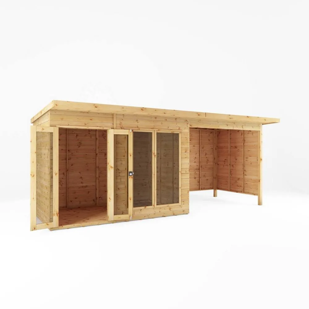 Mercia 18 x 6 Feet Maine Pent Summerhouse with Patio Area - Wood/Glass in Light Brown 2