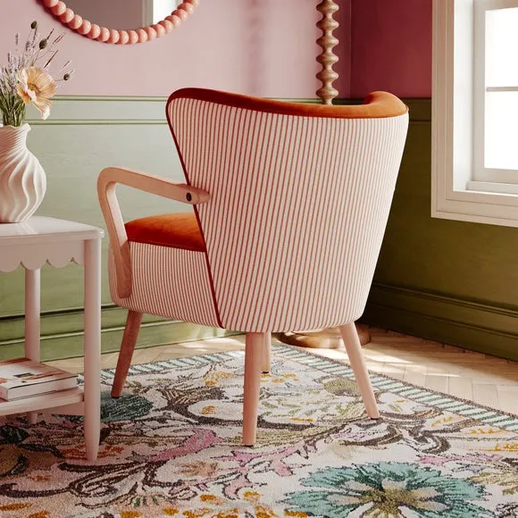 Eliza Tiny Stripe Velvet Wooden Occasional Armchair 2
