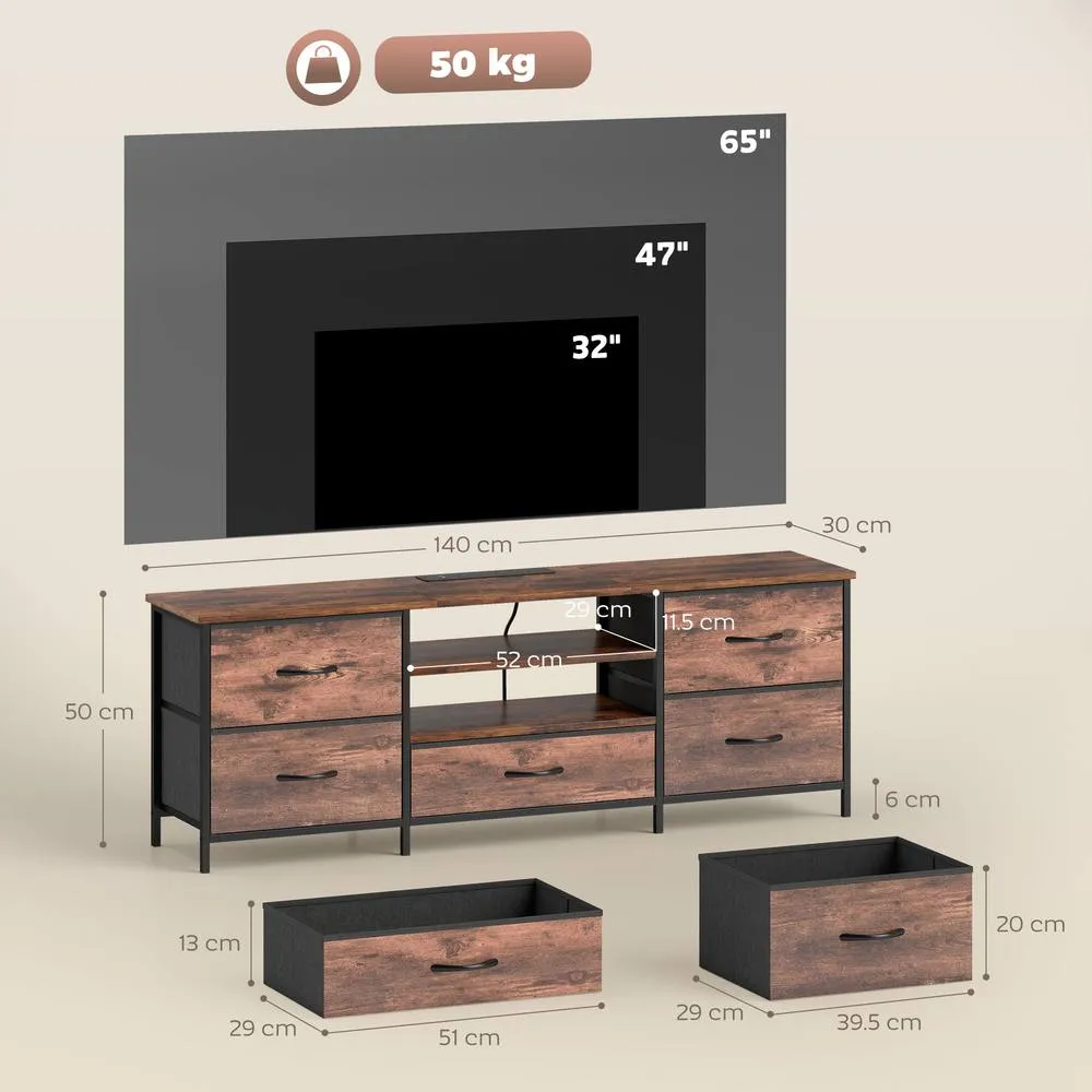 HOMCOM TV Unit with Charging Station, TV Stand for TVs up to 65 Inch in Brown 3