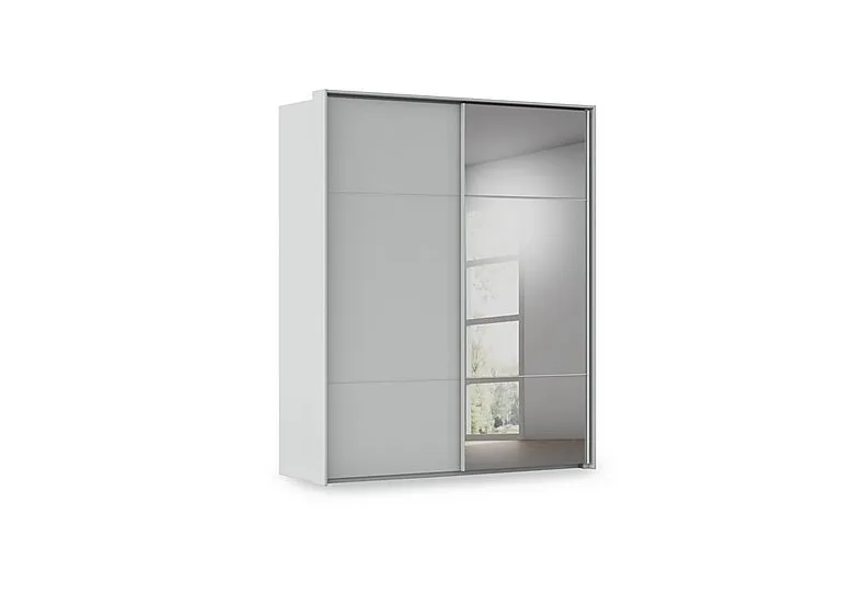 Haven 190cm 2 Door Slider Wardrobe with 1 Décor Door and 1 Mirror Door - Silk Grey/Silk Grey Front