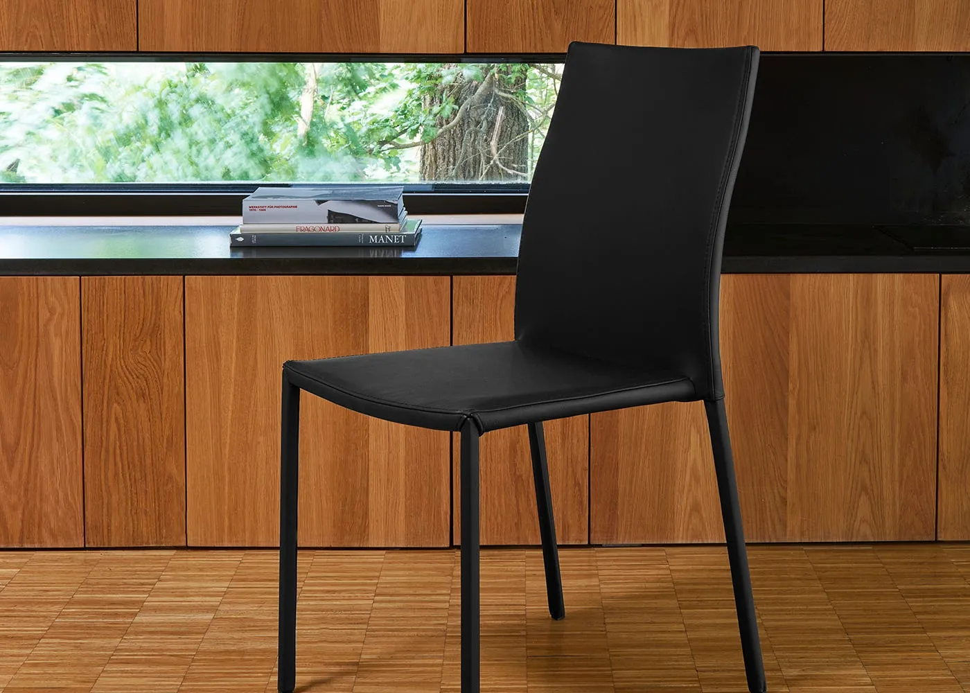 Ligne Roset Slim Dining Chair Grey Leather 3