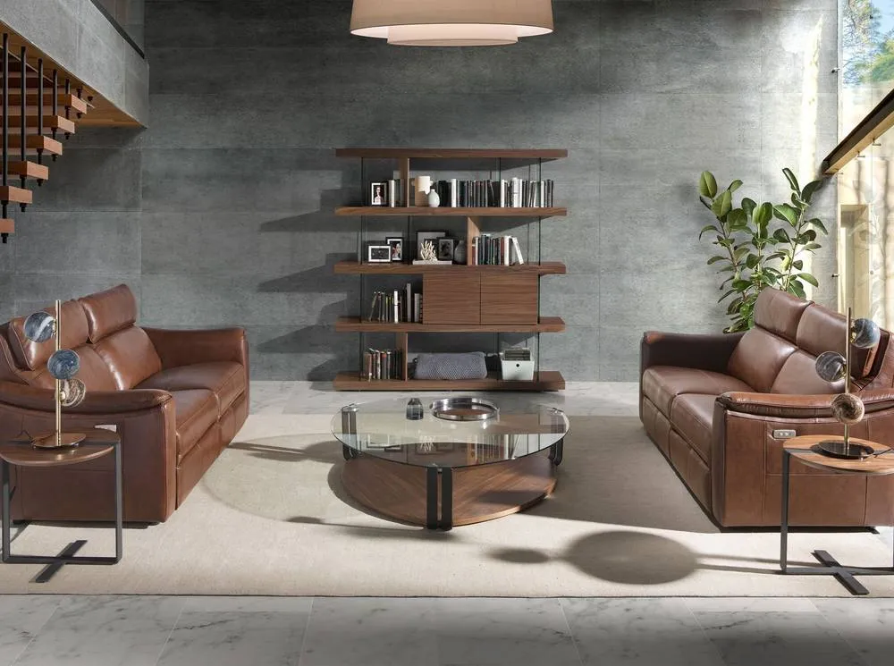 Angel Cerda Triangular Coffee Table - Tempered Glass Top, Walnut 4