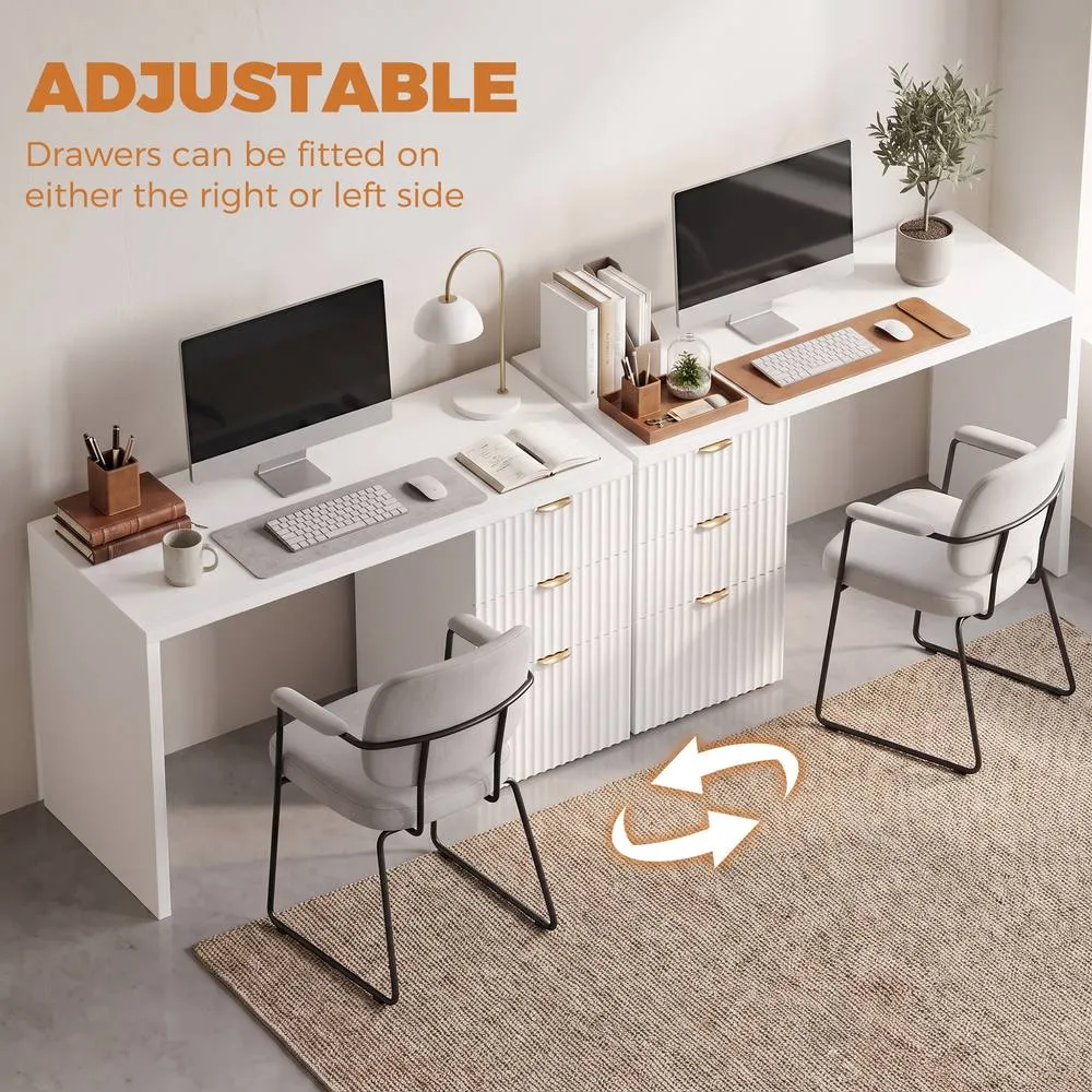 HOMCOM Computer Desk 3 Drawers 120 cm Reversible Design, White 4