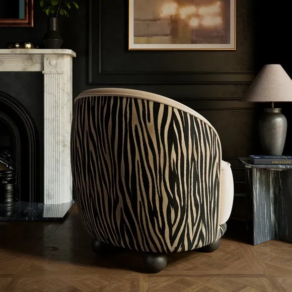 Amina Cut Velvet Zebra Print Ball Foot Tub Chair 2