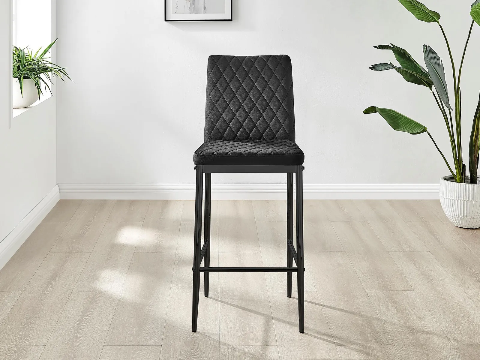 FurnitureboxUK Set of 2 Milan Soft Touch Hatched Velvet Padded Counter Stools With Black Metal Legs 3