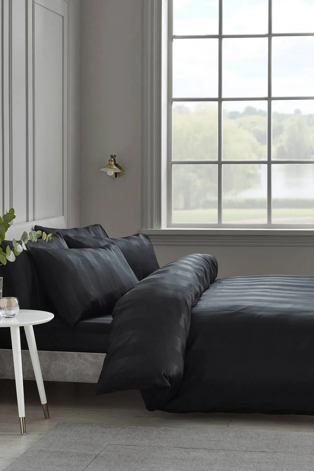 Catherine Lansfield 'So Soft Satin Stripe' Duvet Cover Set in Black