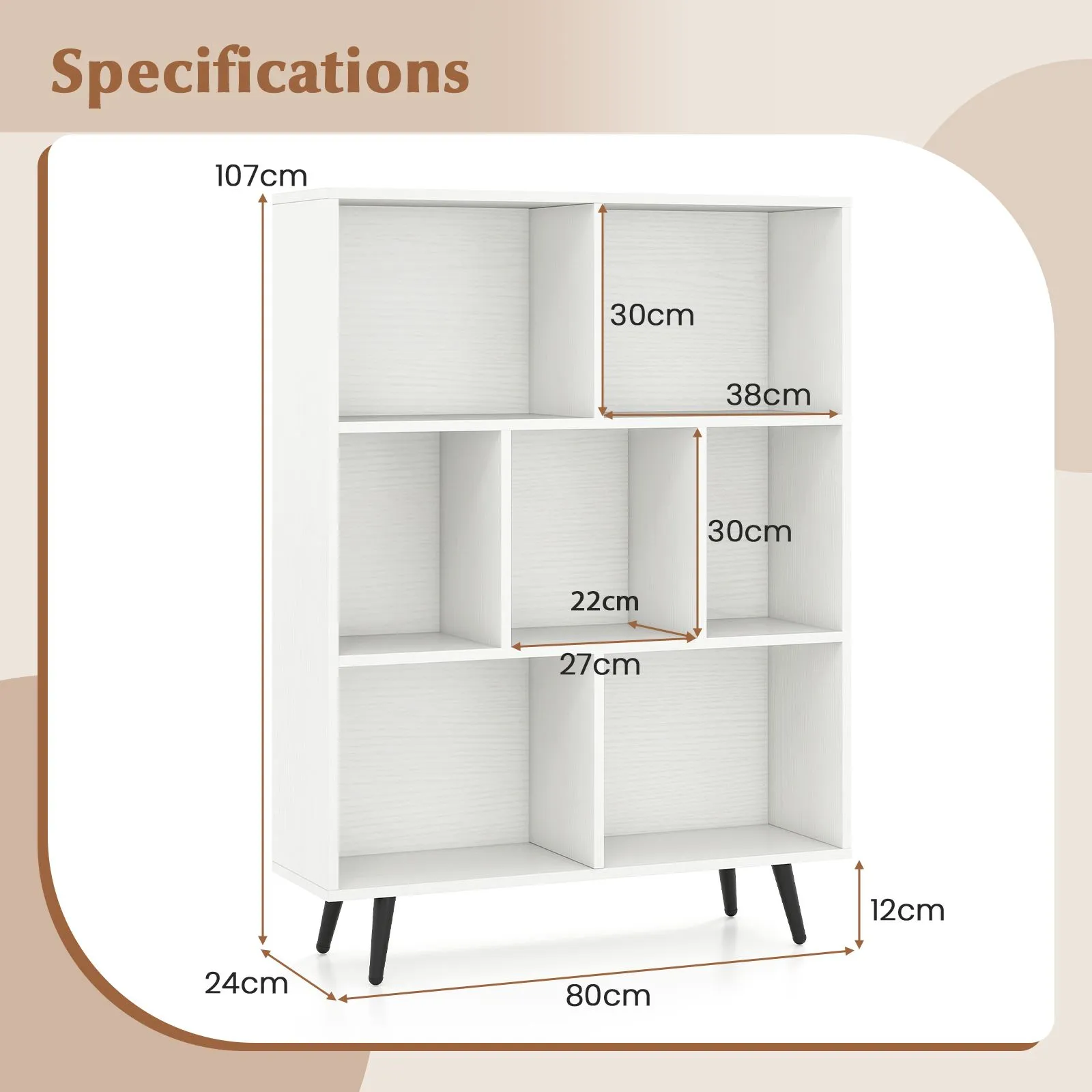 Costway 7-Cube Bookcase Mid Century Modern Storage Organizer in White 2