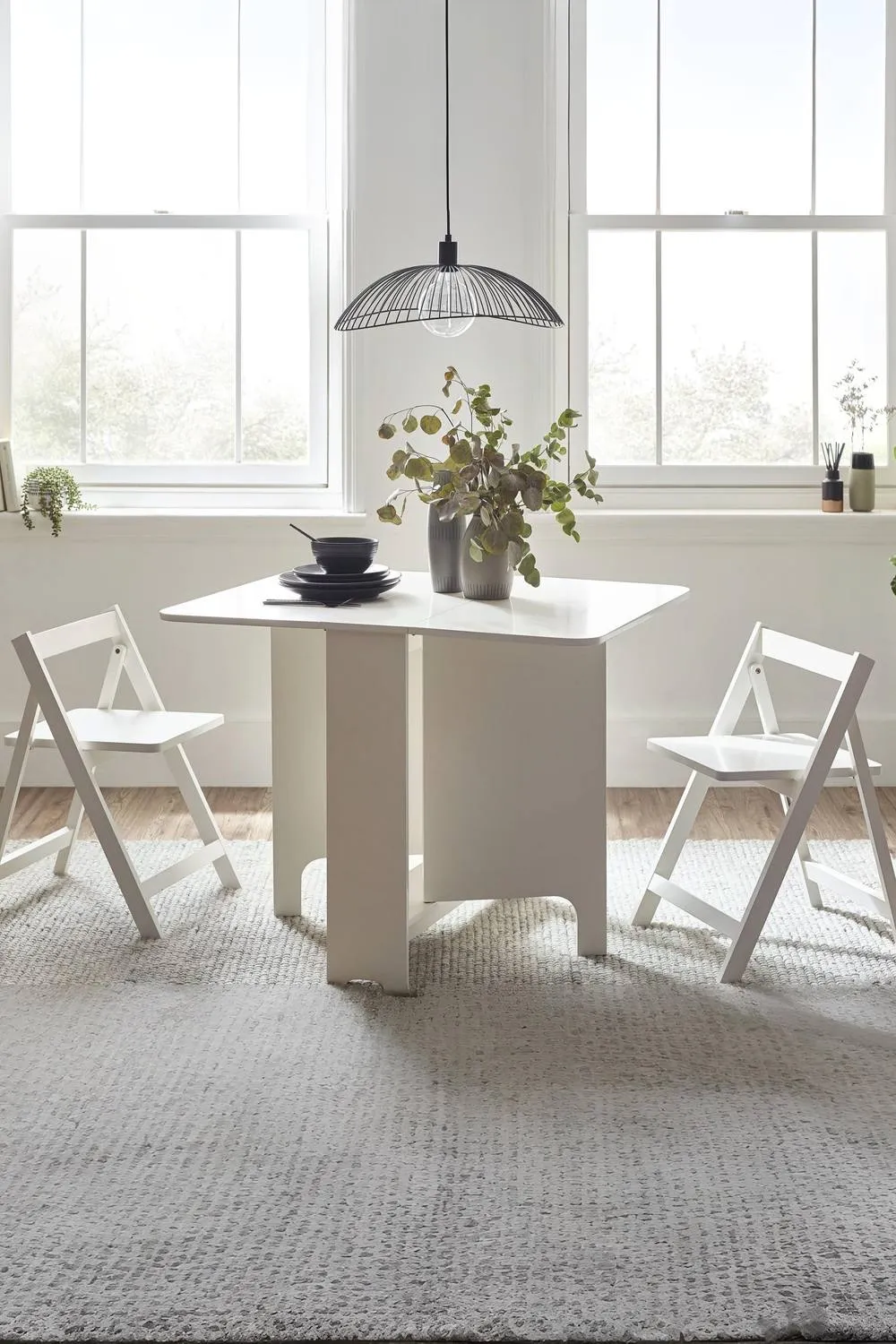 Julian Bowen Gatan 2 Seater Compact Drop Leaf Dining Set with Folding Chairs in White 1
