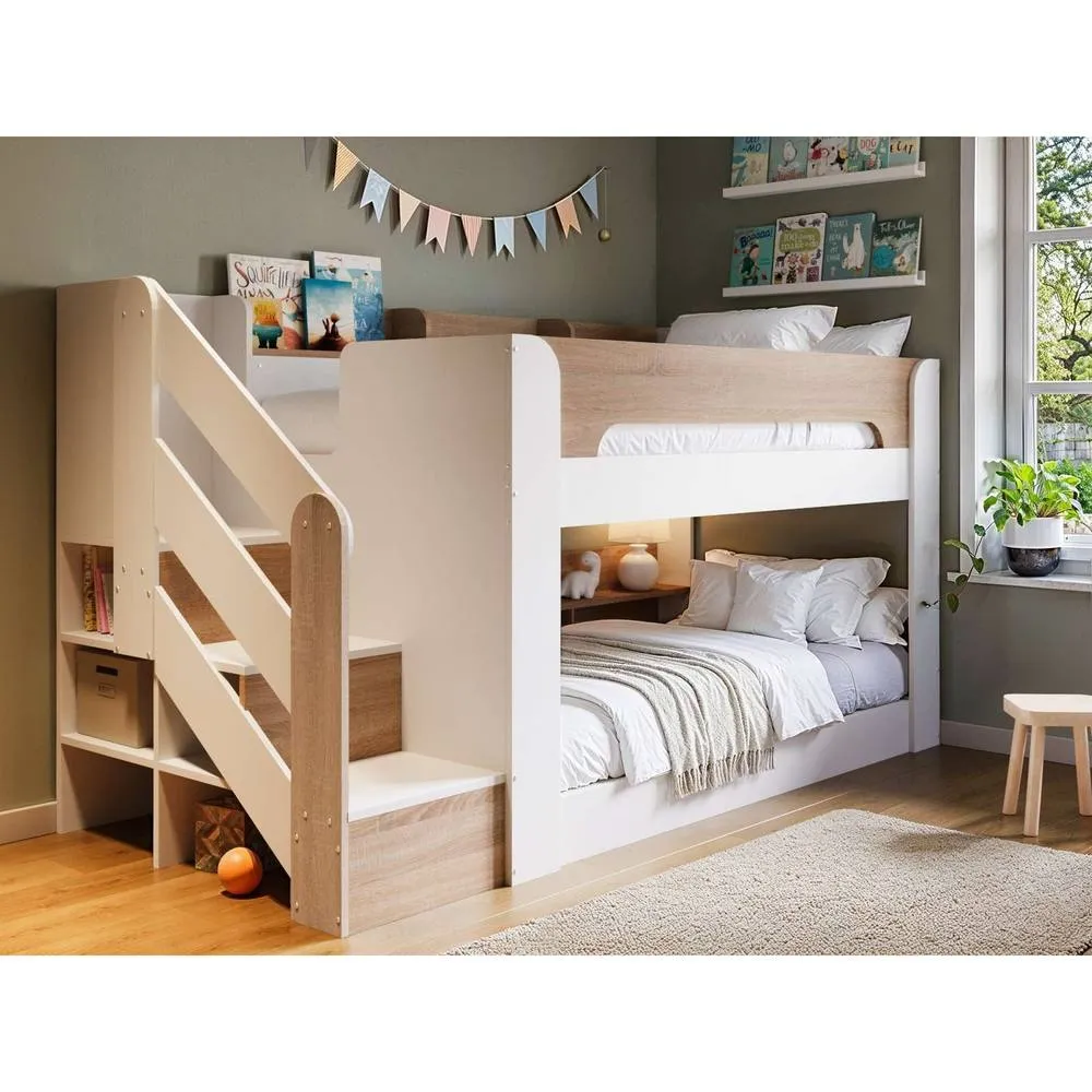 Flair Zeno Staircase Low Bunk with Storage in Light Oak