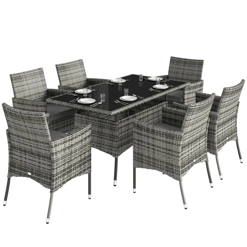 OUTSUNNY 7pc Rattan Garden Furniture Dining Set Wicker Patio Conservatory in Grey 2