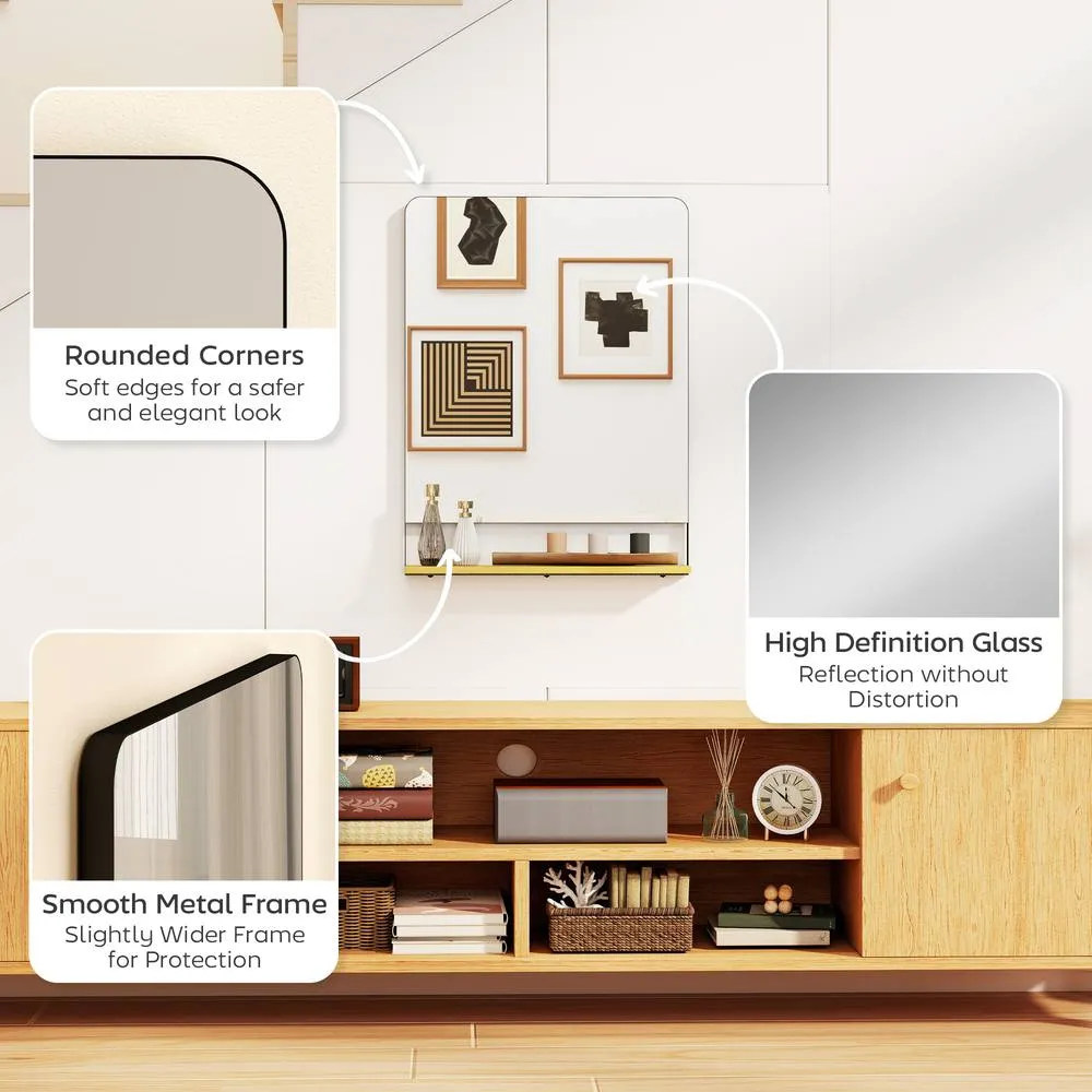 HOMCOM Decorative Mirror with Wood Shelf, Industrial Wall Mirror, Black 6