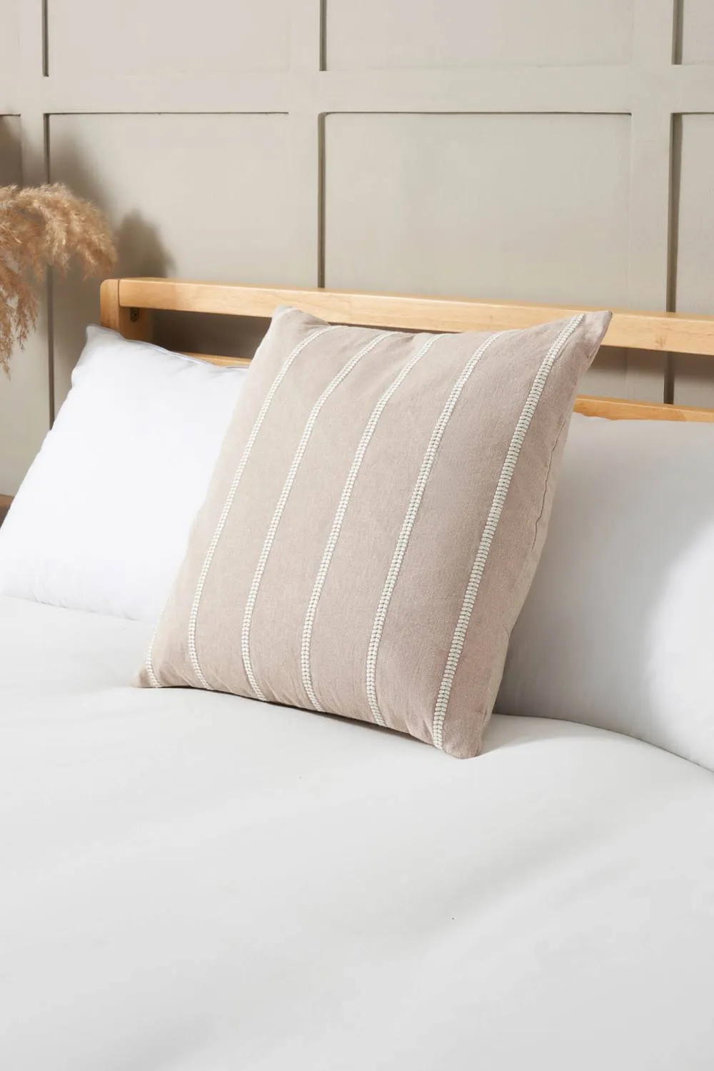BHS Embroidered Stripe Cushion in Natural