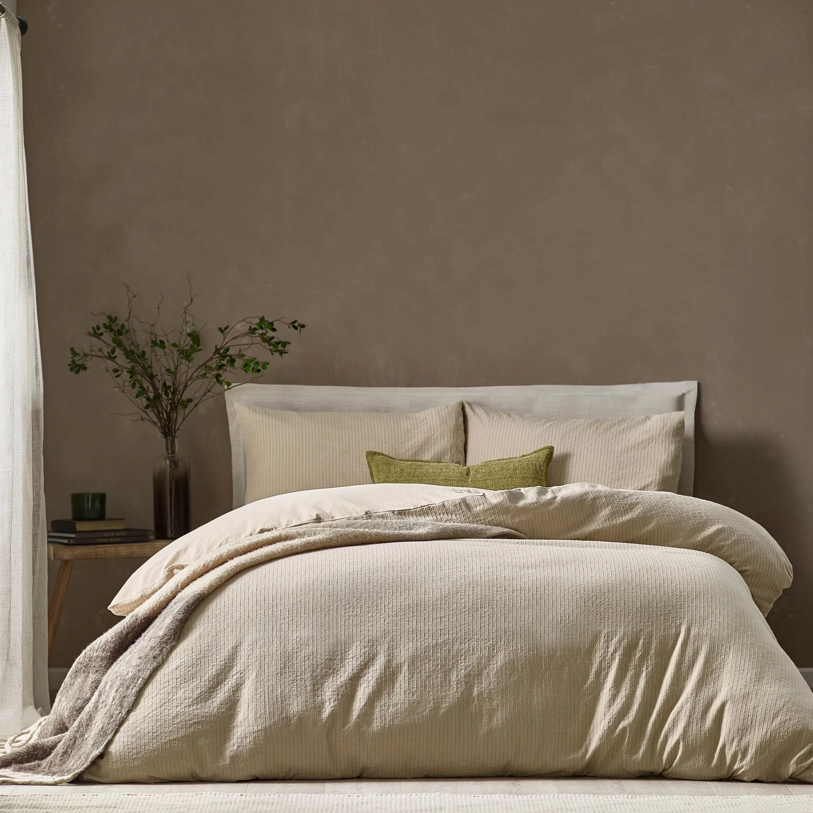 Yard Malton Stripe 100% Cotton Duvet Cover Set in Natural