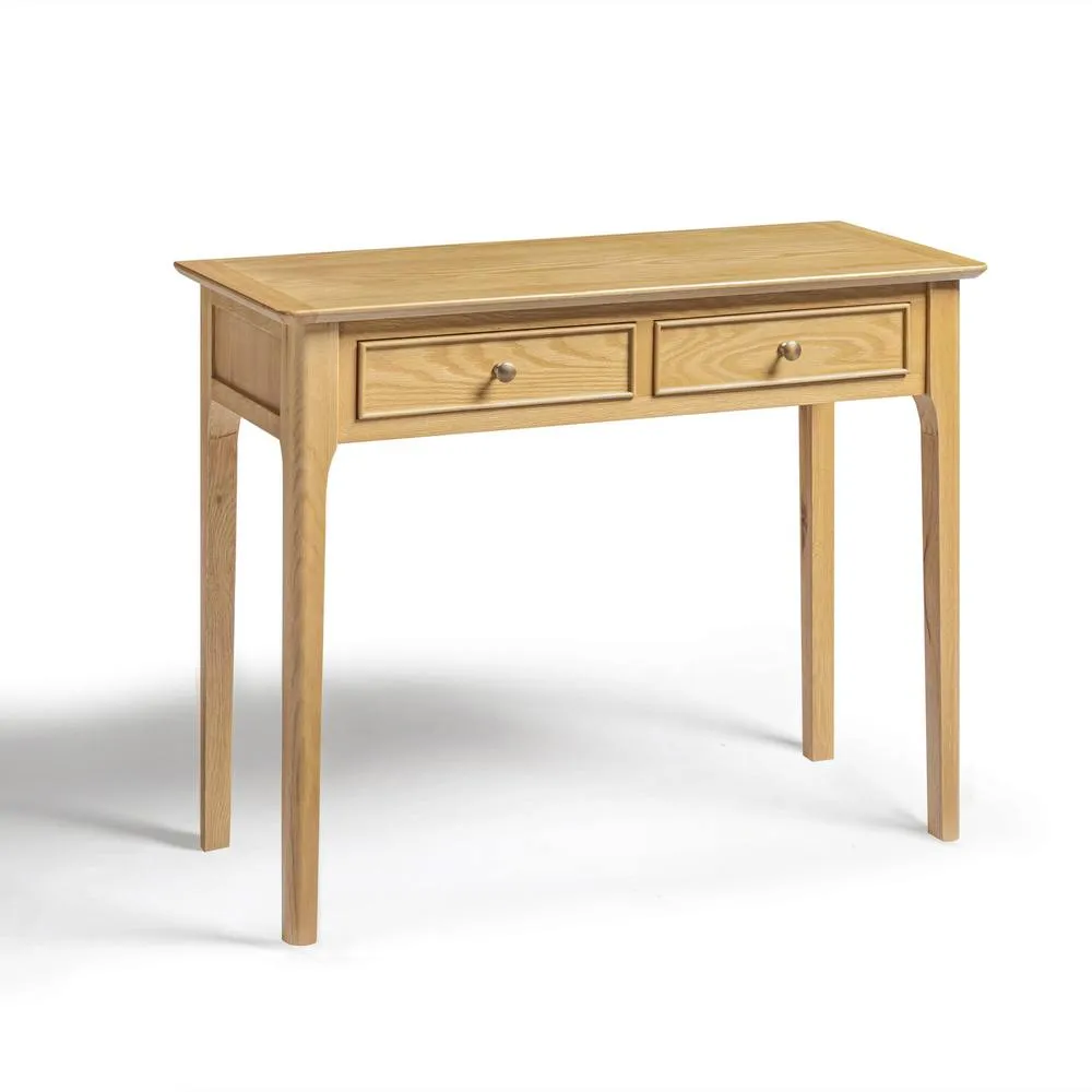 FurnitureboxUK Belle 2 Drawer Solid Oak Wood Console Table in Light Brown 2