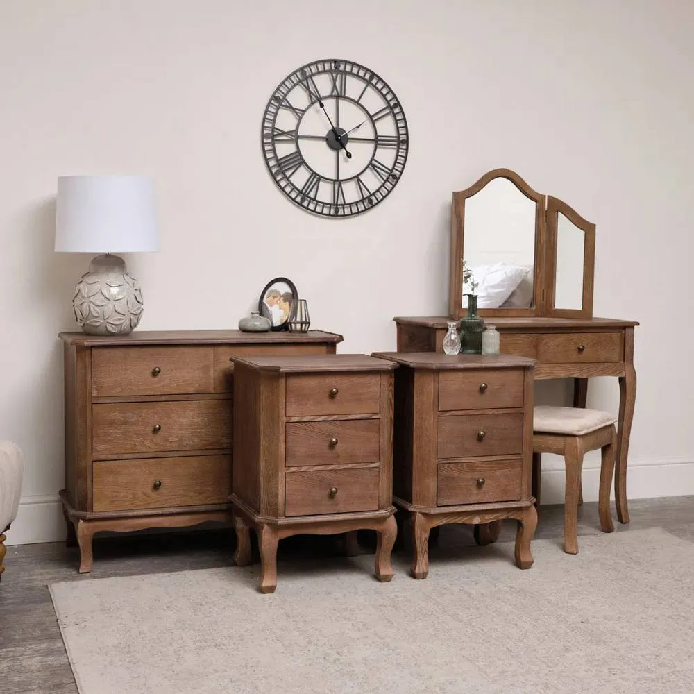 Melody Maison Dressing Table Set, Chest & Pair of Bedside Tables - Ashwell Range in Brown