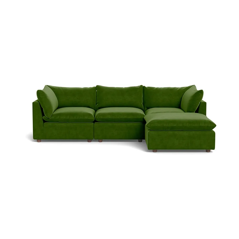 Heal's Astrid Right Hand Facing Corner Sofa Smart Luxe Velvet Grass Walnut Stained Beech Feet 1
