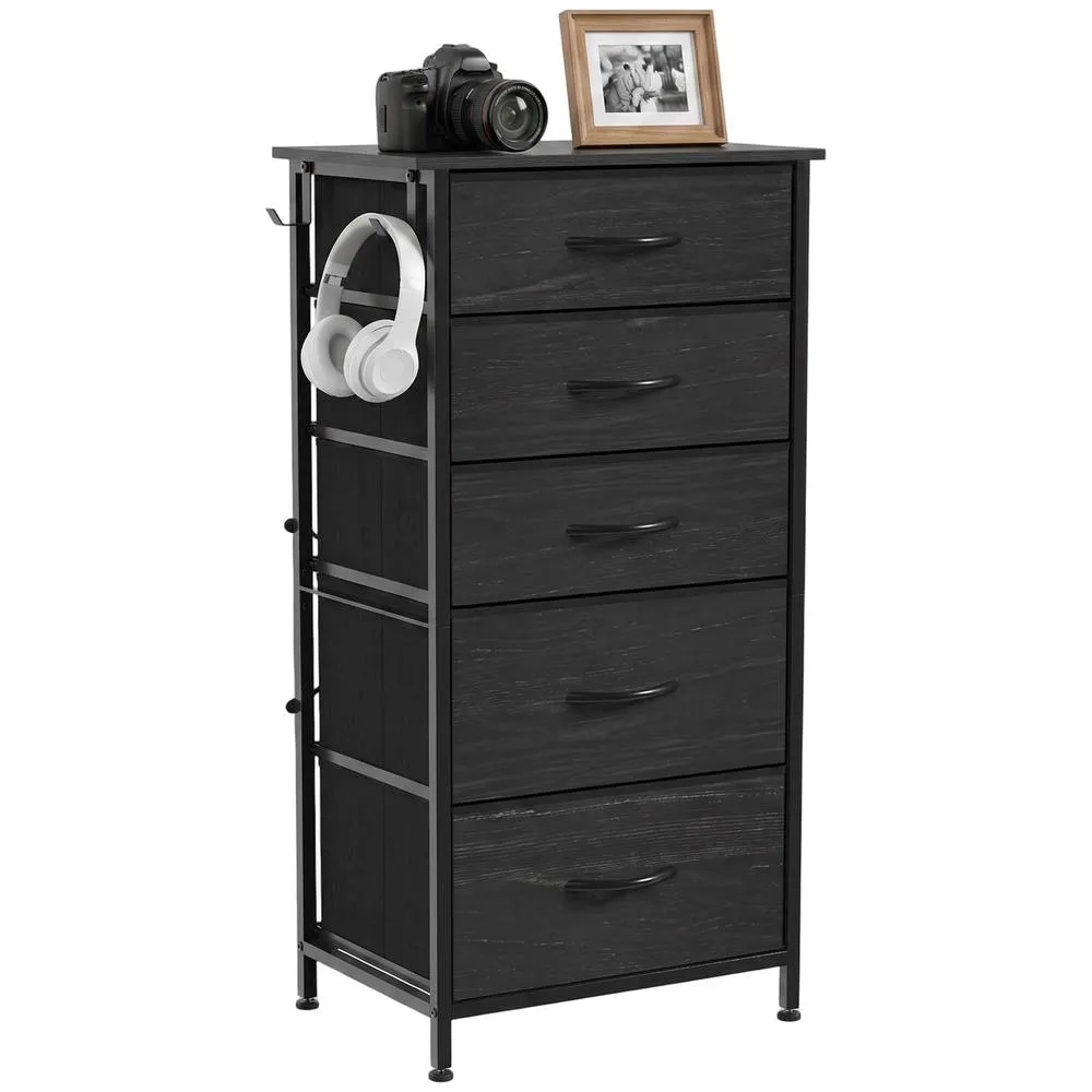 HOMCOM Fabric Chest of Drawers, 5 Drawer Dresser for Bedroom, Black