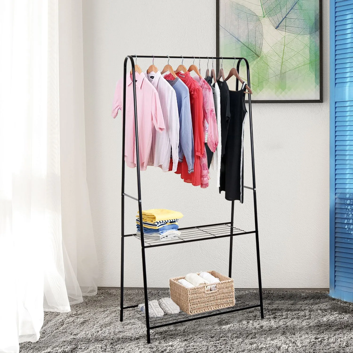 HOMCOM A Shaped Clothes Rack Garment Hanger Stand Hanging Rail 2-tier Shelving Metal in Black