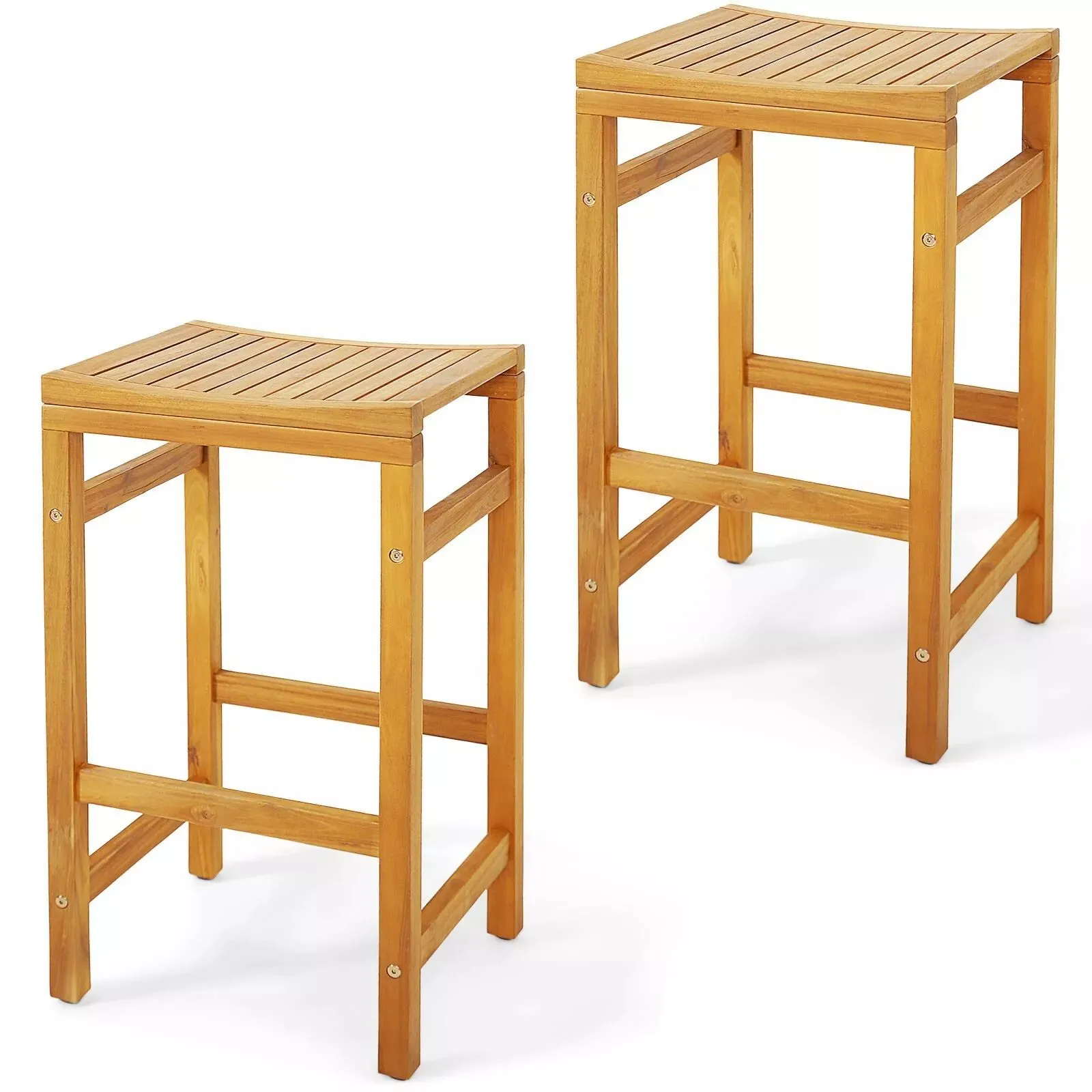 Costway Outdoor 76cm Height Bar Chair 2Pcs Patio Acacia Wood Bar Stool Set in Natural