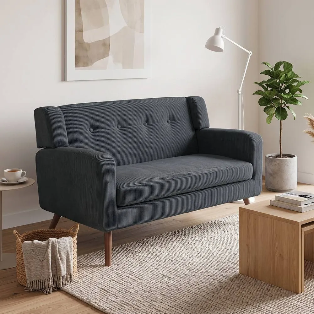 HOMCOM 2 Seater Sofa, 118 cm Corduroy Small Loveseat Sofa, Dark Grey 2