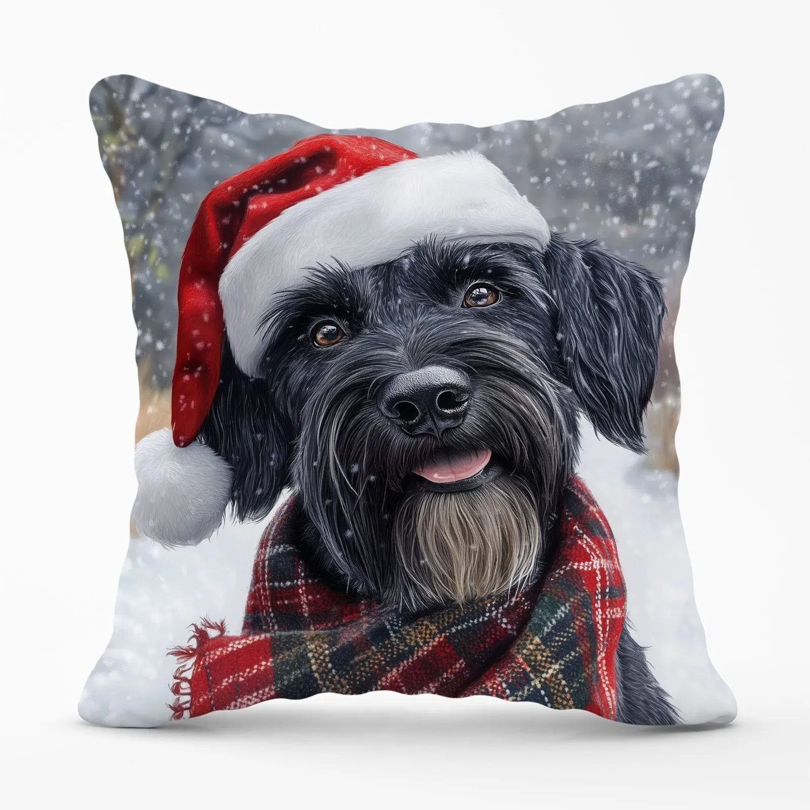 Warren Reed - Designer Christmas Giant Schnauzer Cushion in Black