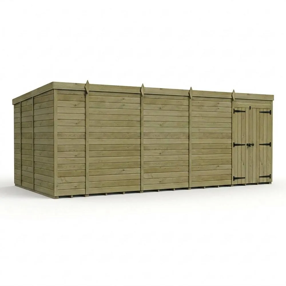 Buttercup Farm 18ft x 9ft Pent Garden Shed Double Door No Windows - Timber in Brown