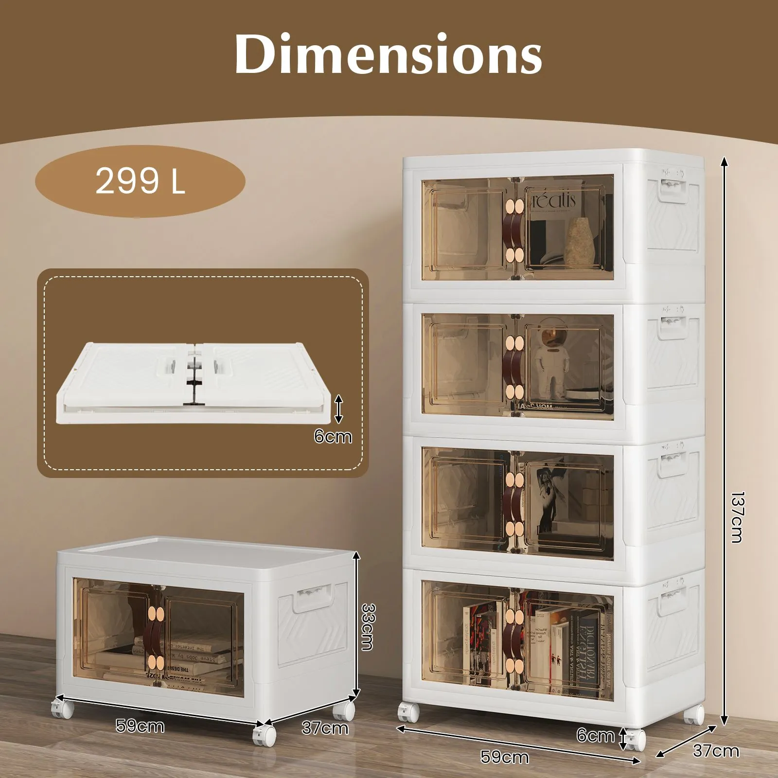 Costway 4 Pack Stackable Storage Cabinet Folding Home Organizer Lockable Wheels 78 Gal in White 2