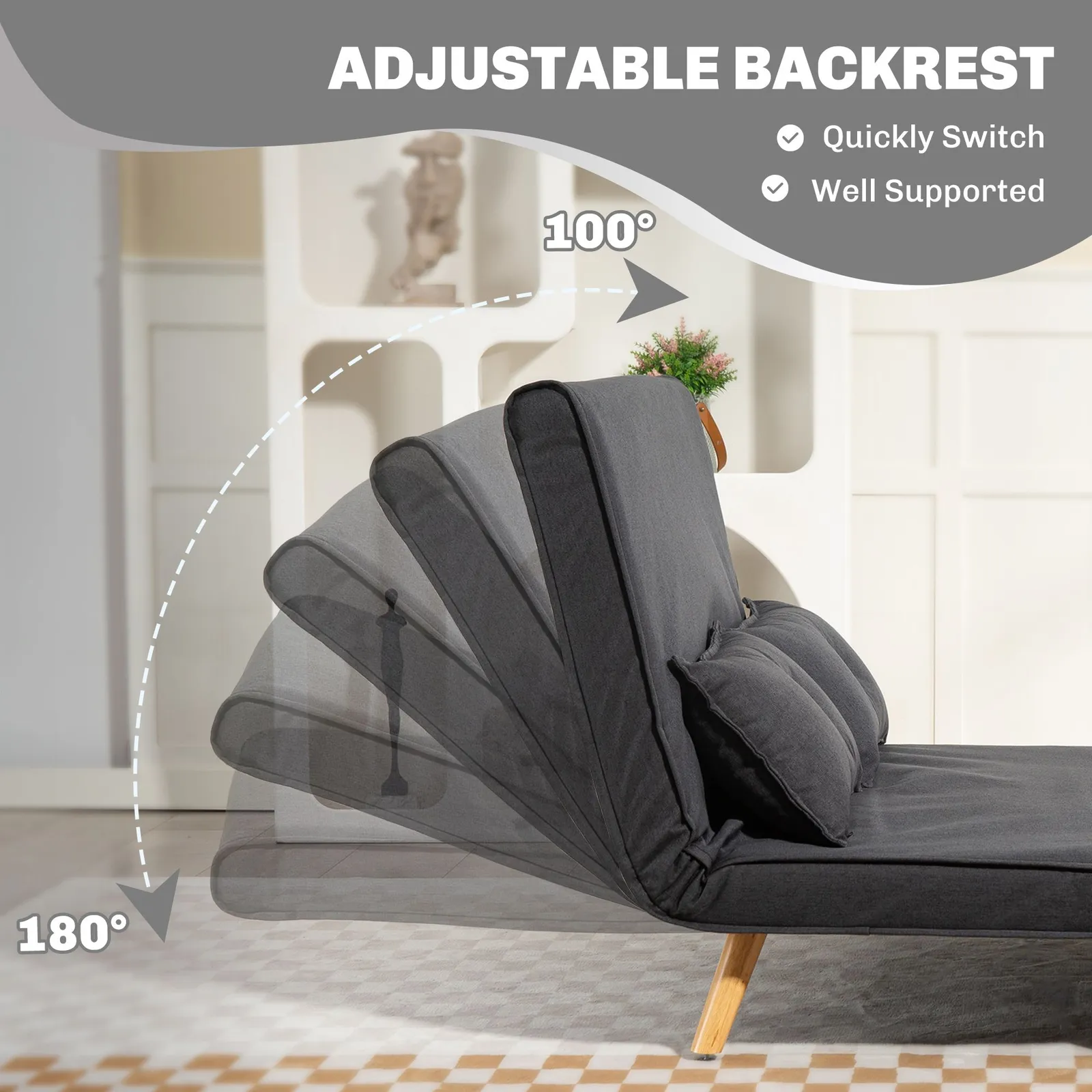 HOMCOM Click Clack Sofa Bed, 2 Seater Bed Settee for Living Room in Dark Grey 6