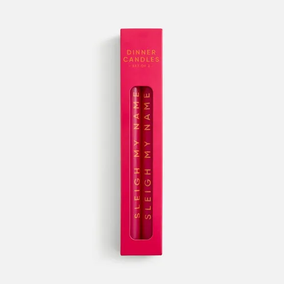 Set of 2 'Sleigh My Name' Taper Candles 3