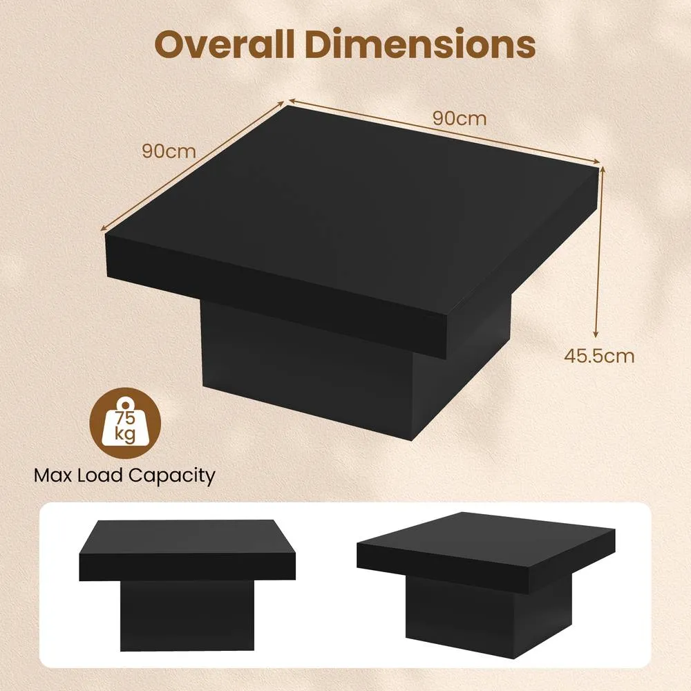 Costway Coffee Table Square Center Table with LED Lights in Black 2