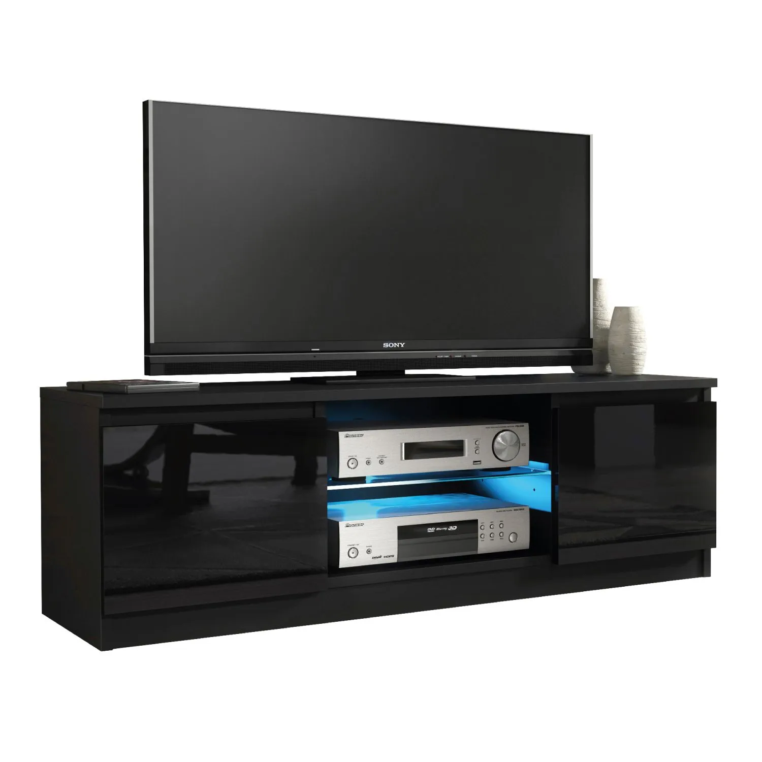 Creative Furniture Aura TV Unit 120cm - A Compact & Contemporary Cabinet with Gloss Doors & LED Lights in Black 6