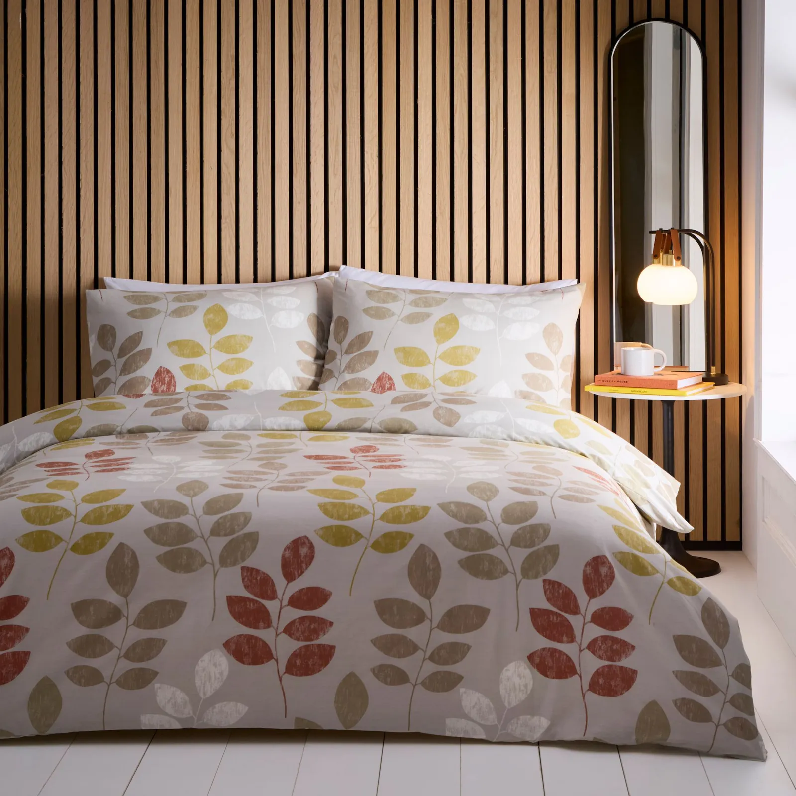 Portfolio Home Floral Leaf Trail Botanical Grey Bedding Duvet Cover Set in Natural