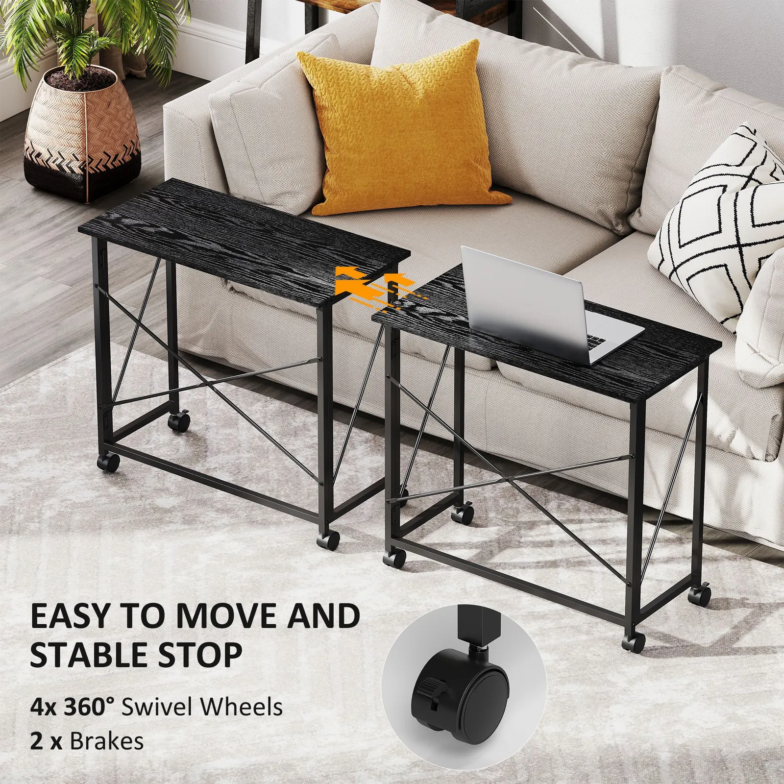 HOMCOM Folding Desk on Wheels, Writing Table for Home Office, Black 6