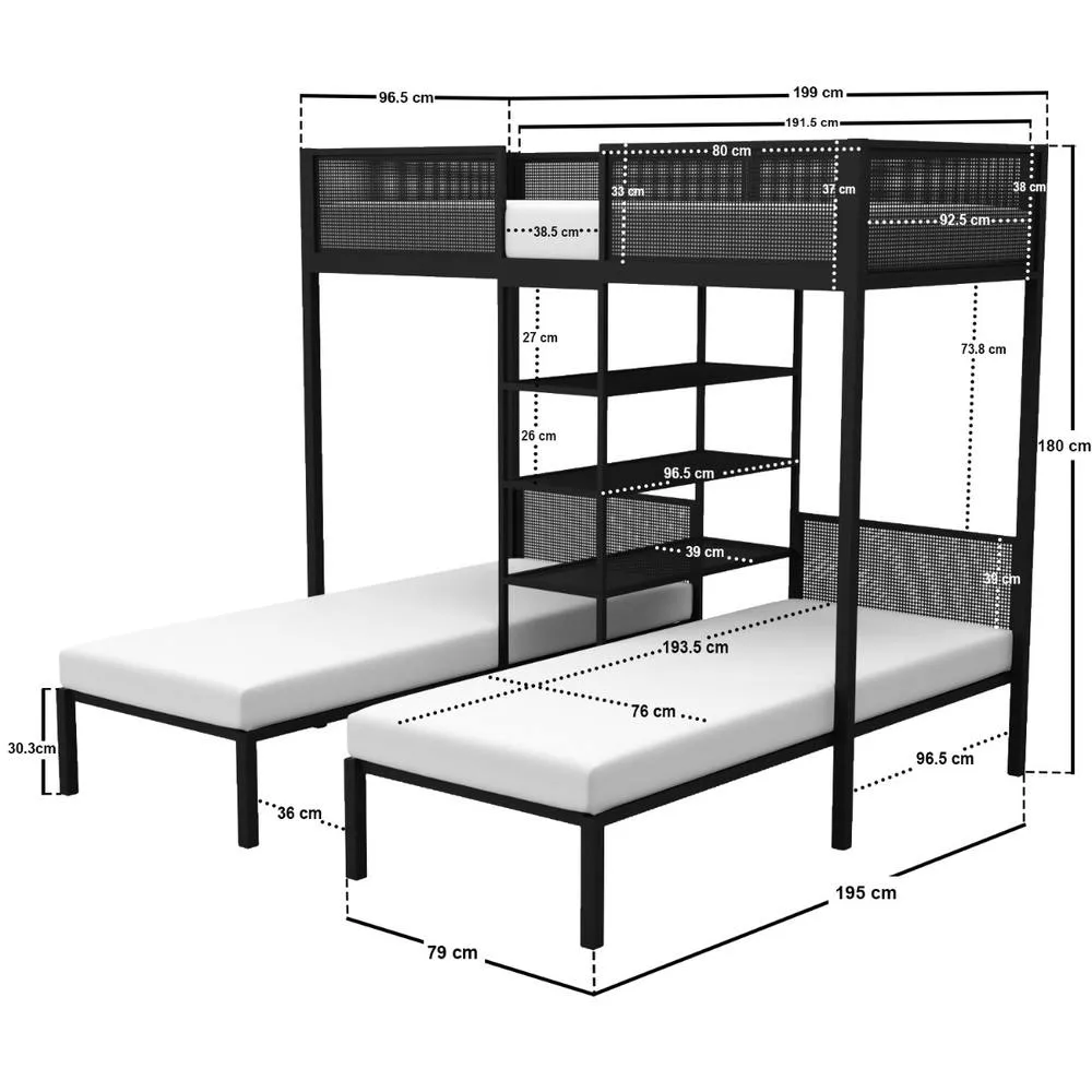 Flair Axton Metal Triple Bunk Bed Black 5