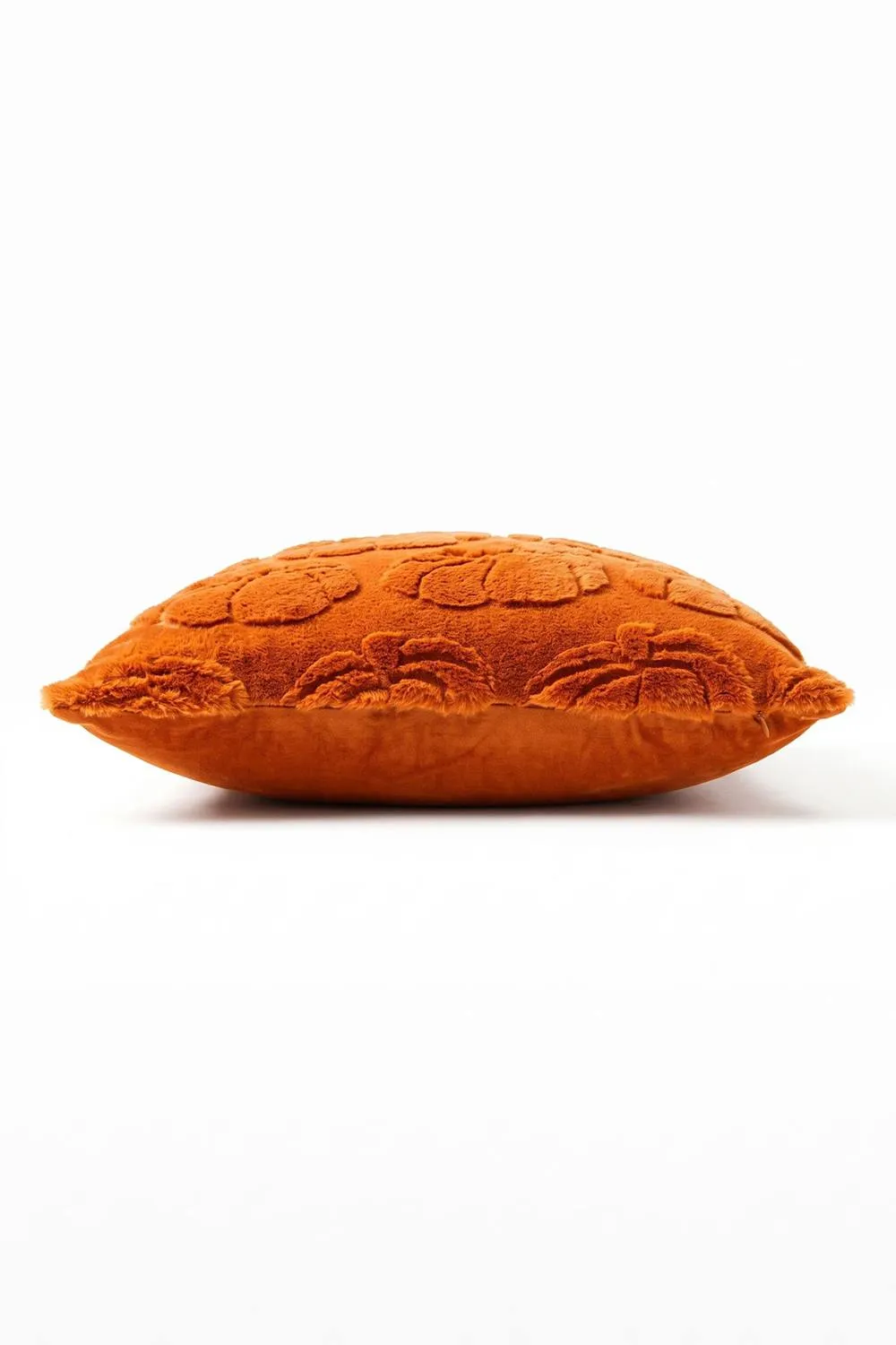 Homescapes Faux Fur Textured Pumpkin Cushion with Cover in Burnt Orange 3