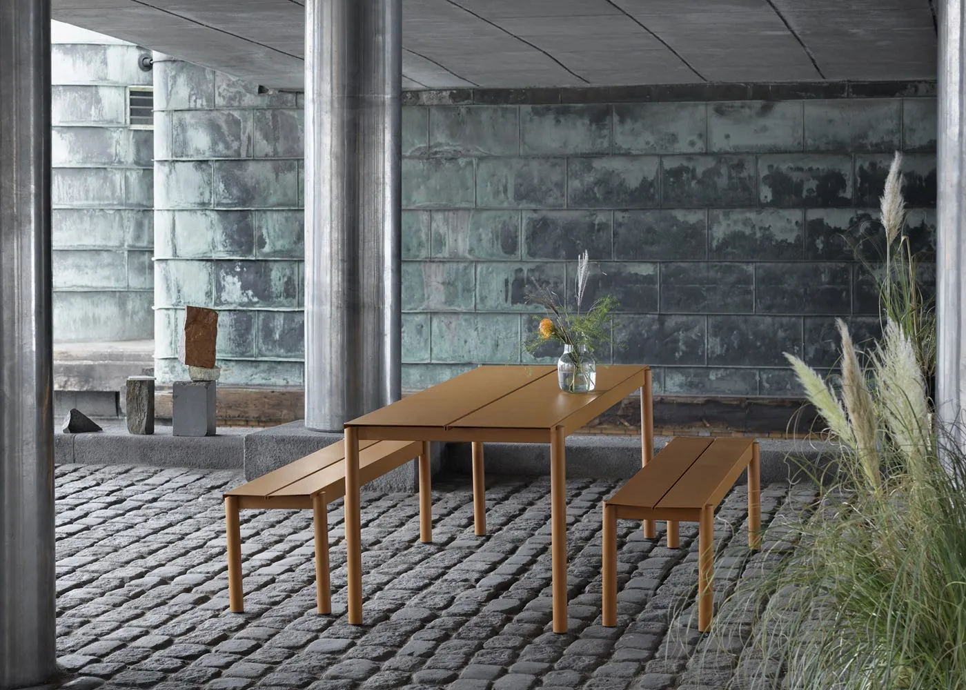Muuto Linear Outdoor Steel Table Medium Burnt Orange 3