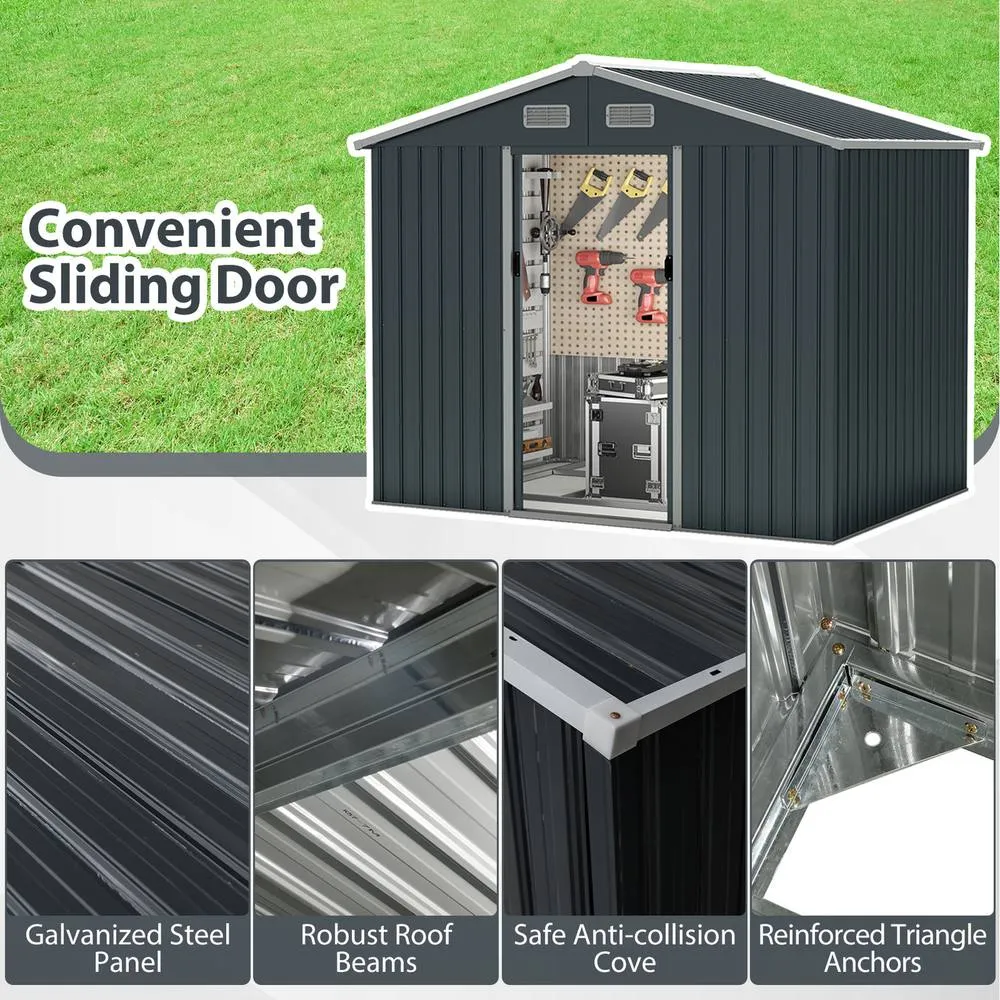 Costway Outdoor Storage Shed Large Utility Tool House w/Sloping Top-Grey in Grey 3