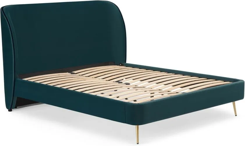 Veeno King Size Bed, Steel Blue Velvet