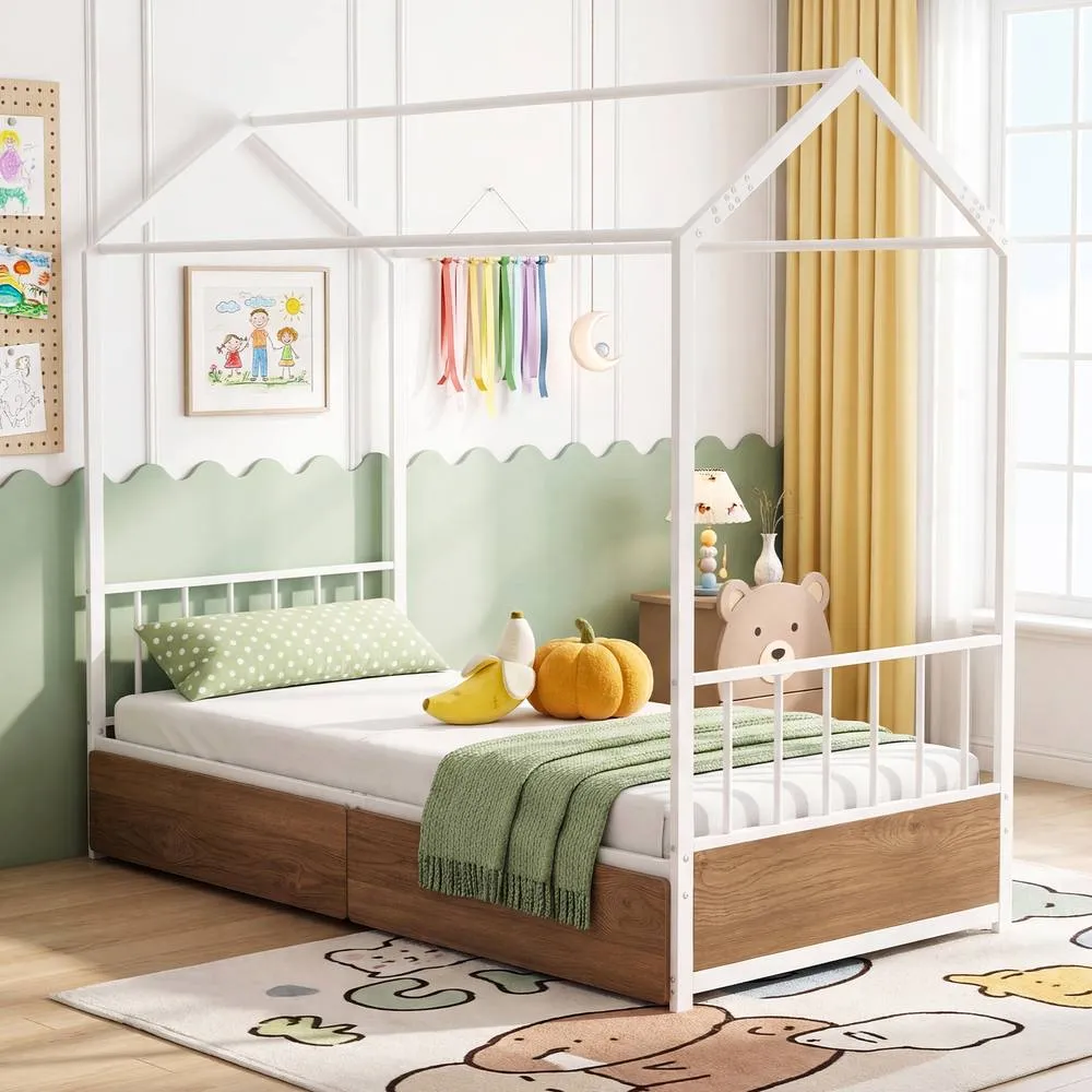 Costway Single Size Bed Frame w/2 Drawers Platform Bed w/Headboard & Footboard 5