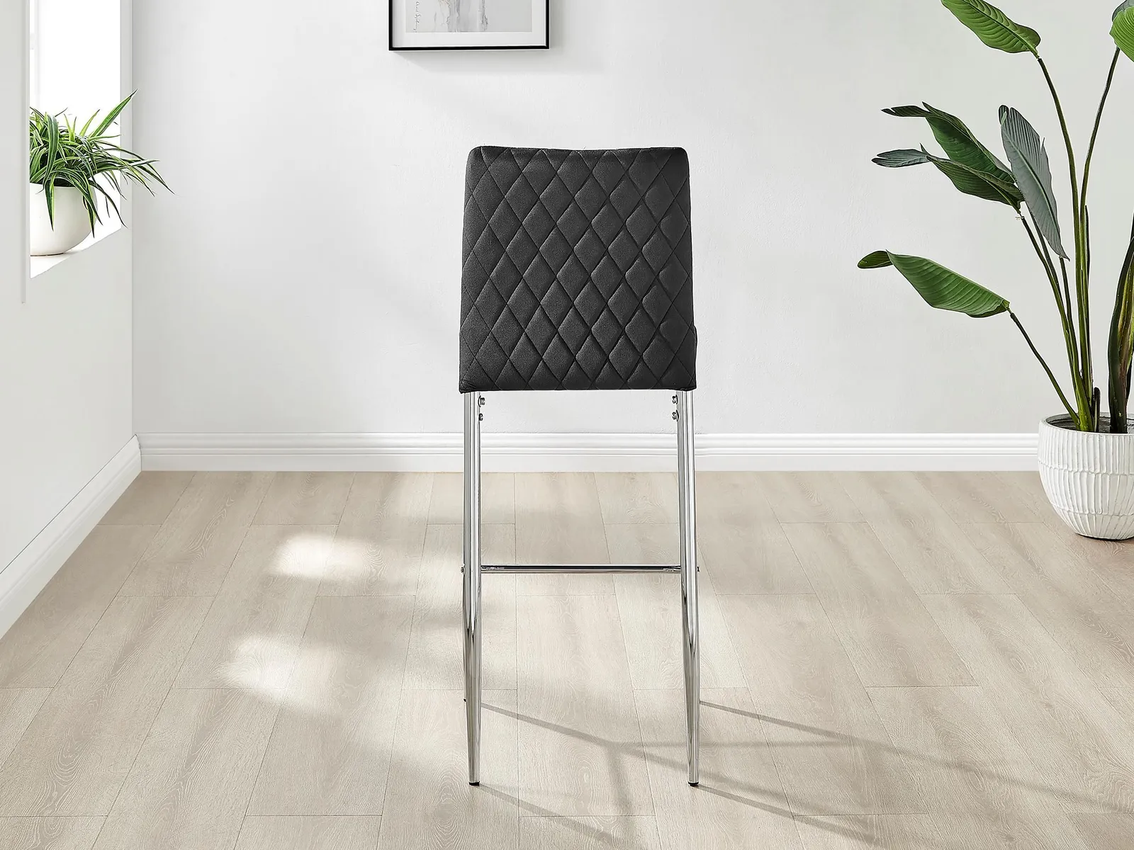 FurnitureboxUK Set of 2 Milan Soft Touch Hatched Velvet Padded Counter Stools With Silver Chrome Metal Legs in Black 5