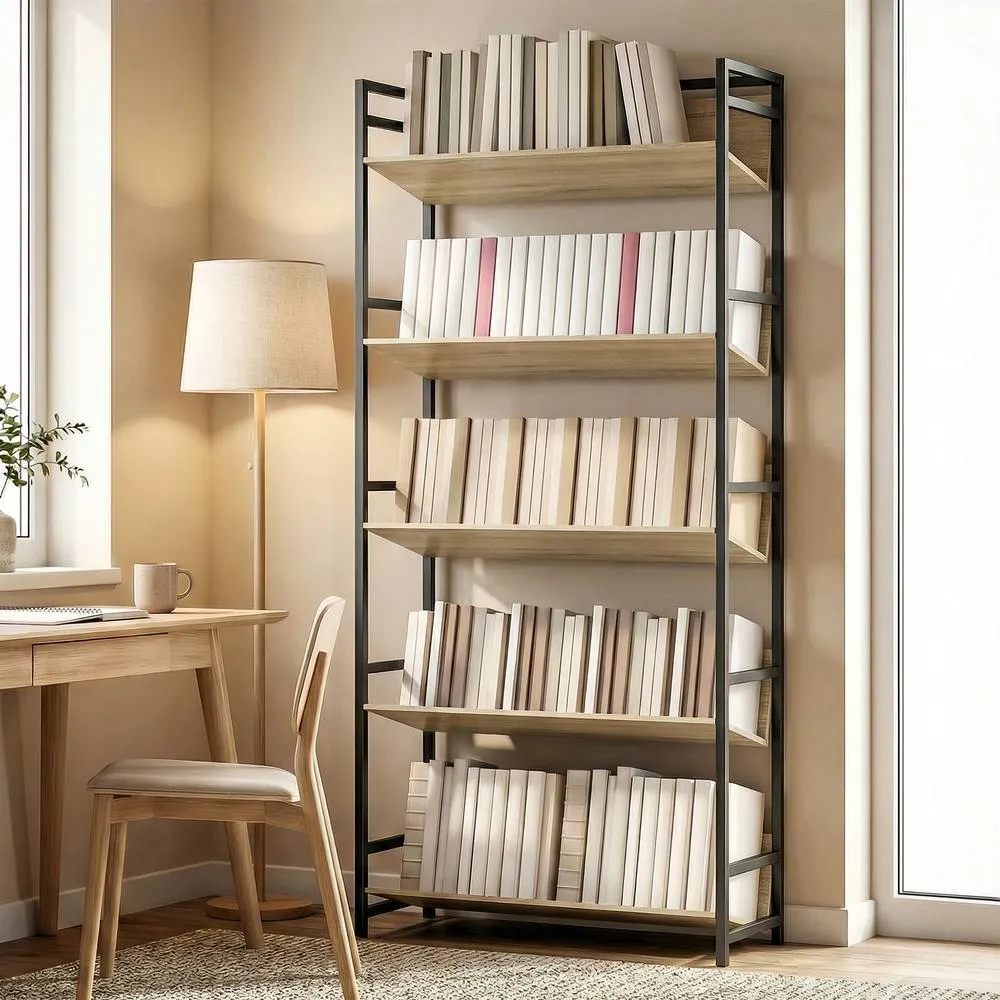 HOMCOM Bookcase Anti-Slip Design 5-Tier in Natural