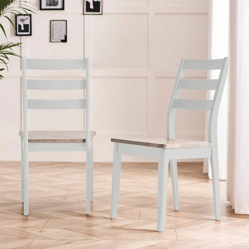 FurnitureboxUK 2x Lynton Whitewash & Light Grey Wooden Dining Chairs in White