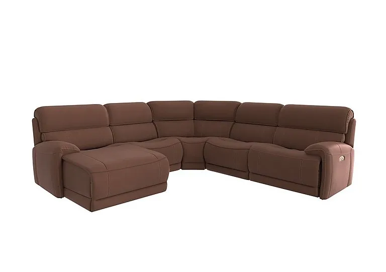 Link Fabric Left Hand Facing Corner Chaise Power Sofa - Hazelnut