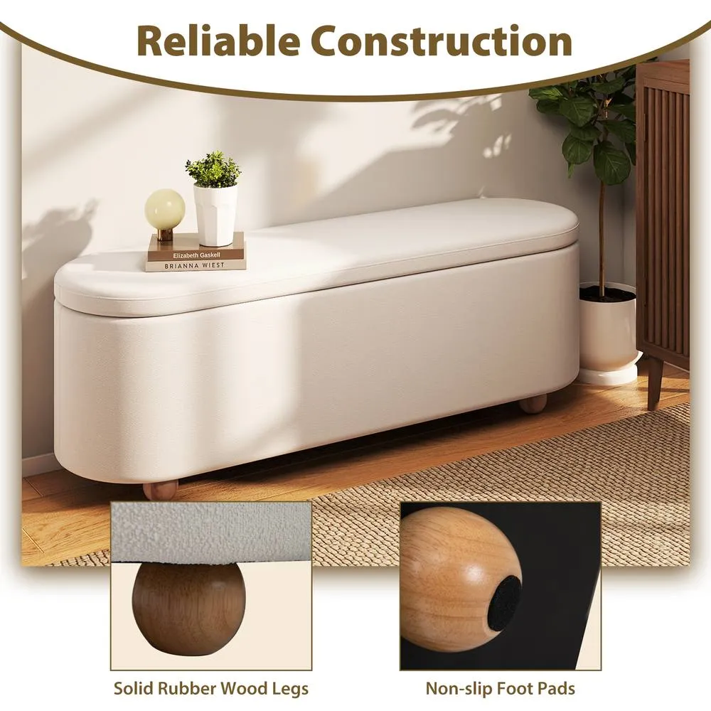 Costway Oval Storage Bench 139 CM Long Ottoman Bench with Flip Top in White 4