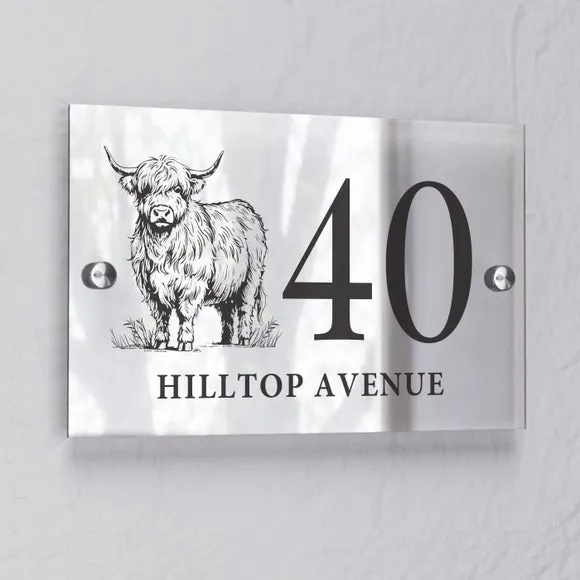 Personalised Highland Cow Acrylic House Sign 4