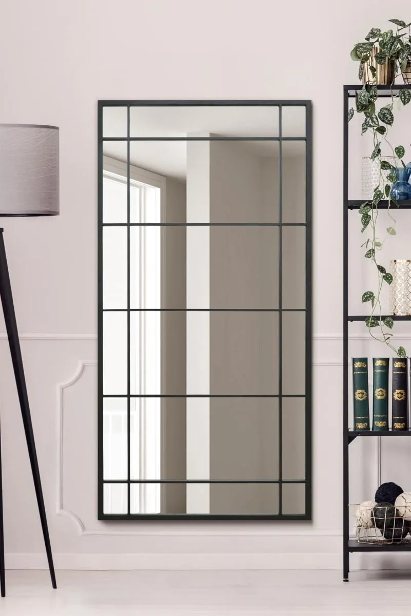 MirrorOutlet Black Metal Framed Window Wall or Leaner Mirror (160CM X 80CM)
