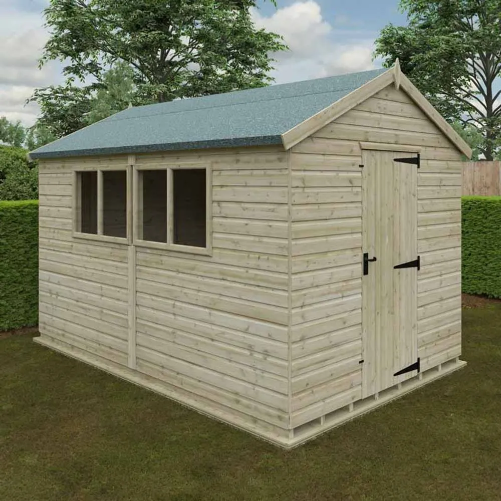 Buttercup Farm 12 x 8 Feet Apex Premier 16mm Shed - Solid Wood/Softwood/Pine in Natural 2