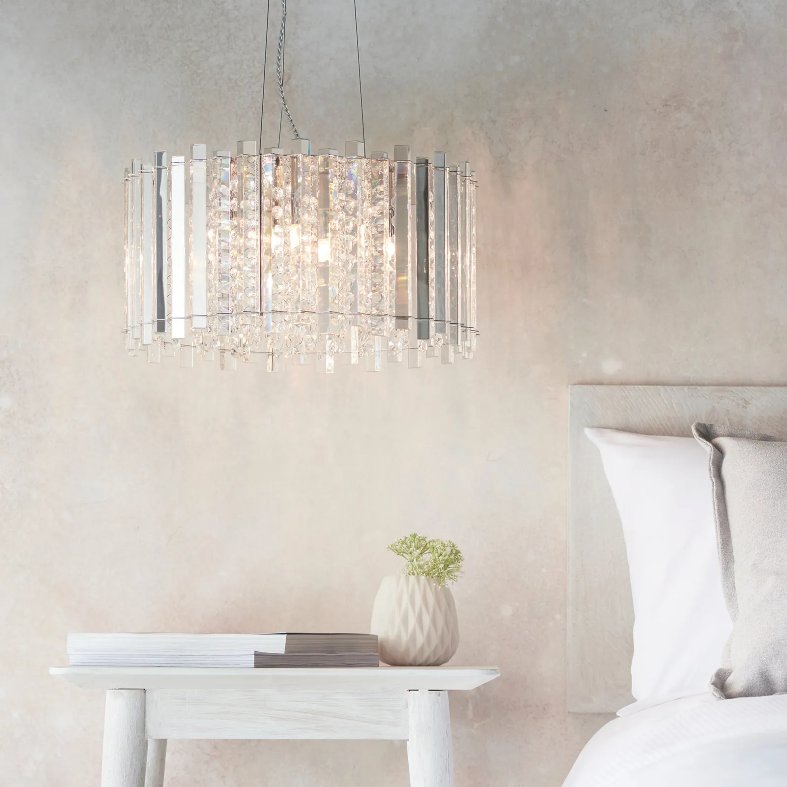 Vogue Crystal Armoury Integrated LED Pendant Fitting 52cm Chrome