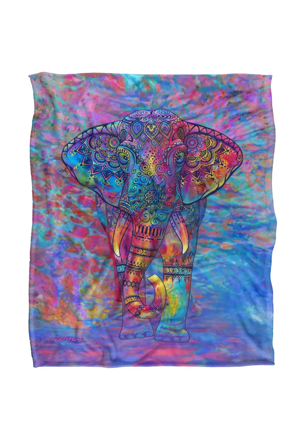 JQ Licensing Royce Mcclure Bohemian Elephant Silky Touch Super Soft Throw Blanket 152 X 127 cm in White